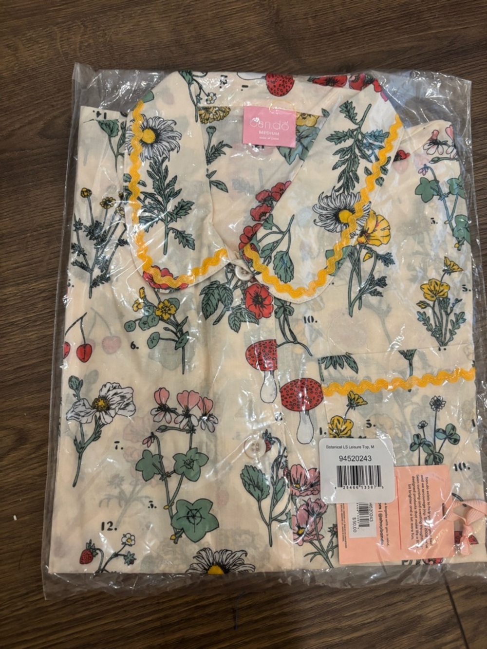 ban.do Floral Print Pajama Top Long Sleeve Large Cottagecore Botanical